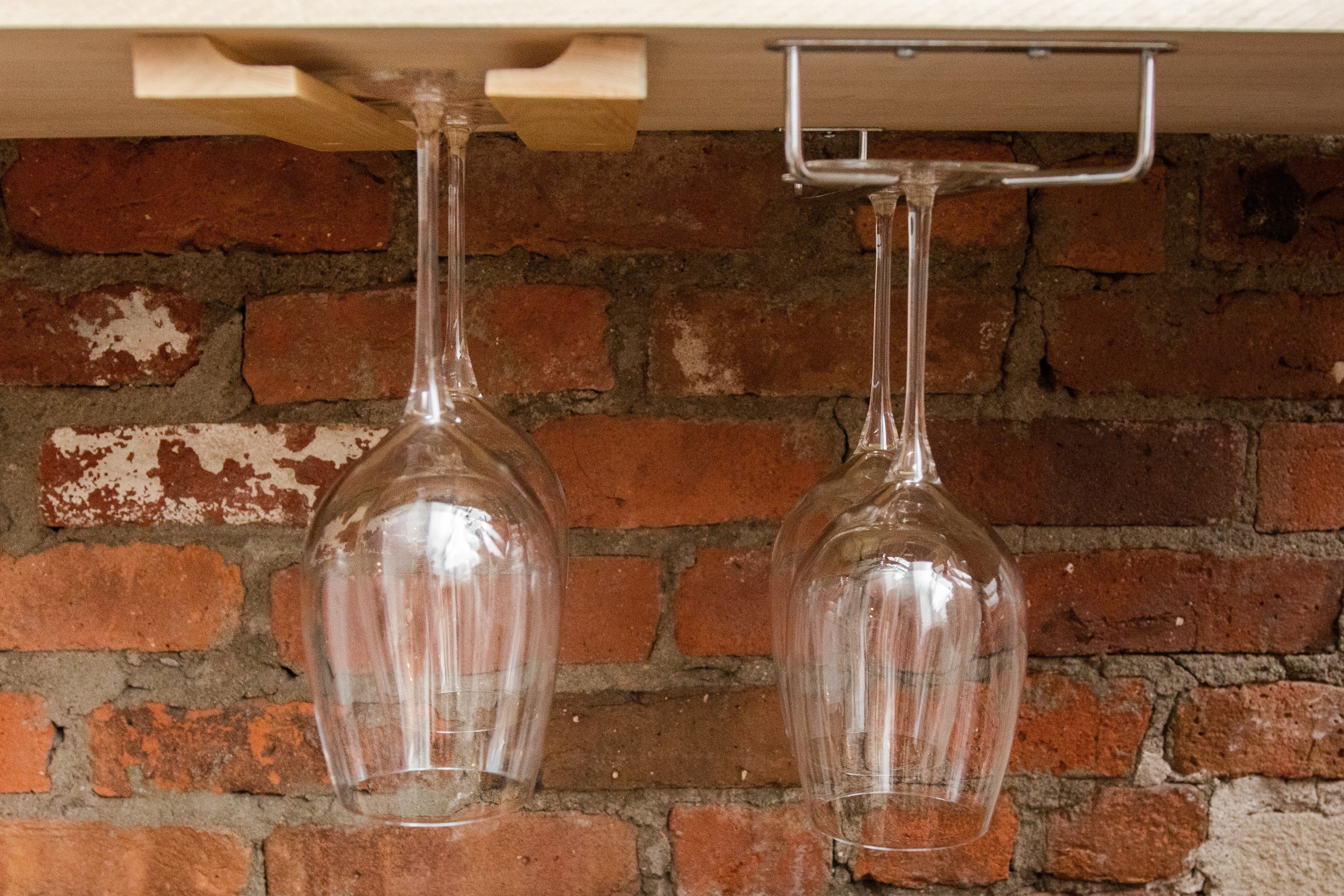 wine glasses upside down on the Winco stemware rack