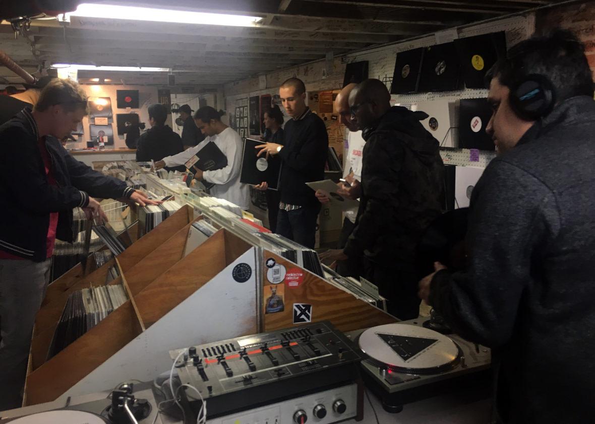 Techno fans visit the "Somewhere in Detroit" record store, located in the basement of Submerge, a Motor City techno label and DJ collective.