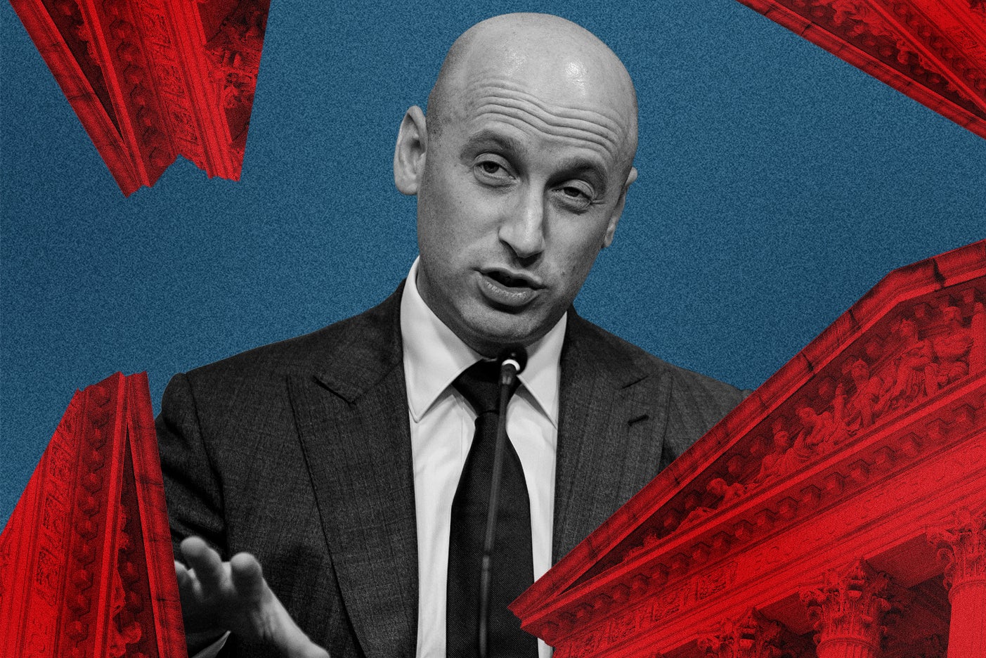 Stephen Miller and piece of the Supreme Court building.