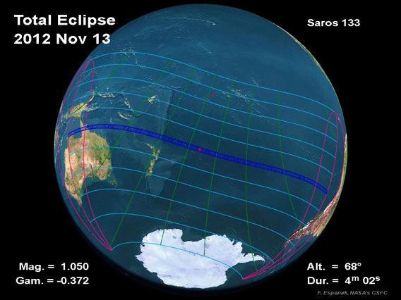 Path of November 13, 2012 total solar eclipse
