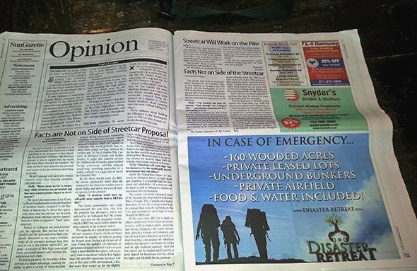 A Disaster Retreat ad in the Sun Gazette.