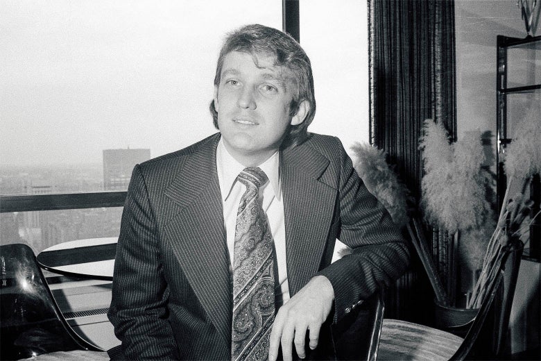 Black-and-white image of Donald Trump in the ’70s.