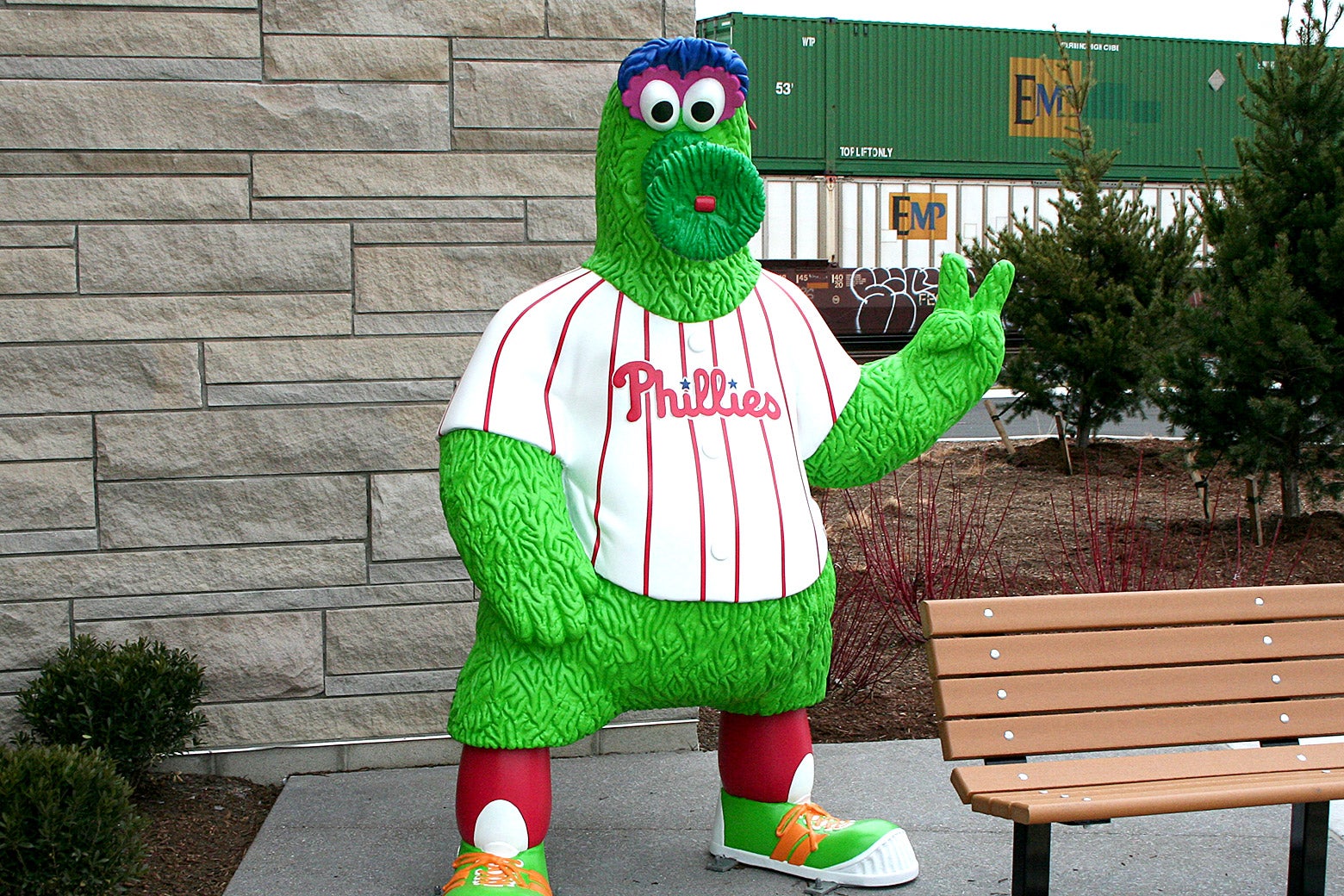 A statue of the Philly Phanatic.