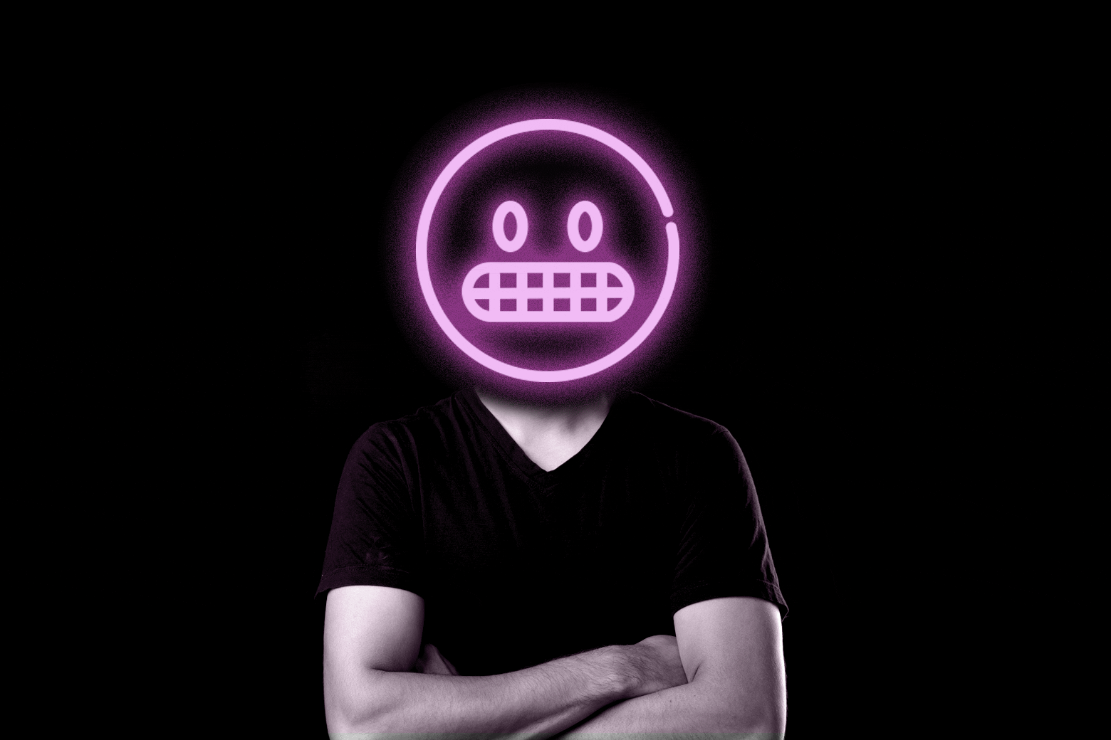 A man with a grimace emoji over his face.