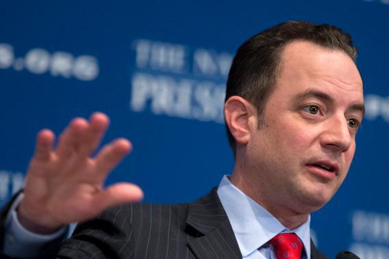 Republican National Committee (RNC) Chairman Reince Priebus gestures while speaking at the National Press Club in Washington, Monday, March 18, 2013.