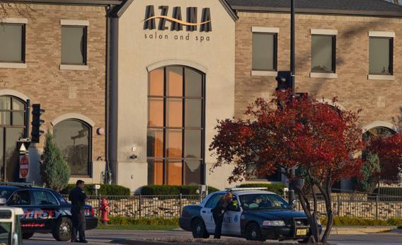 Police outside the Azana Salon and Spa where three people were killed in a mass shooting on Sunday in Brookfield, Wisconsin. 