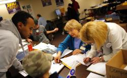 Volunteers with "Obama for America".