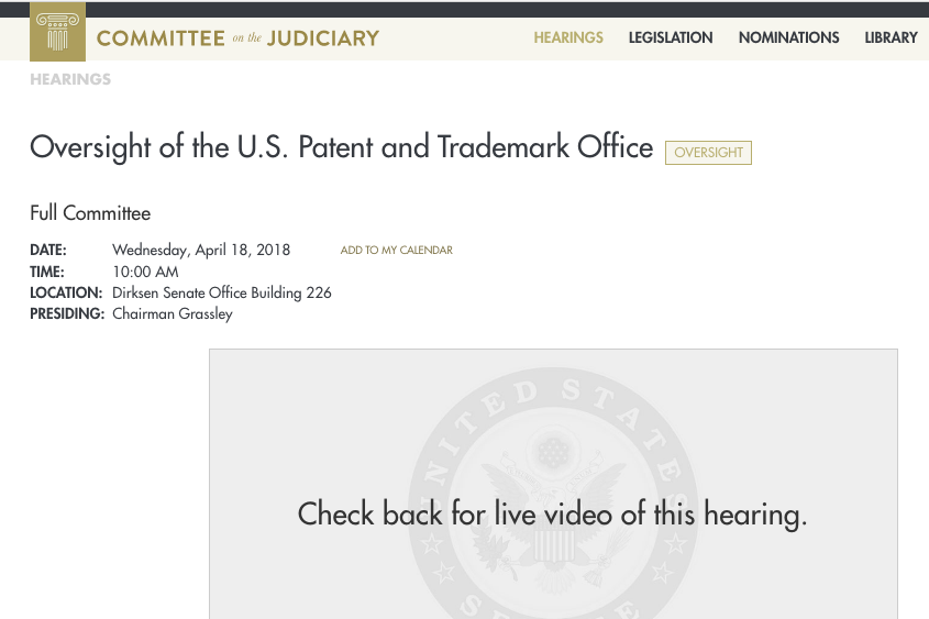 Hearing title: Oversight of the U.S. patent and trademark office.