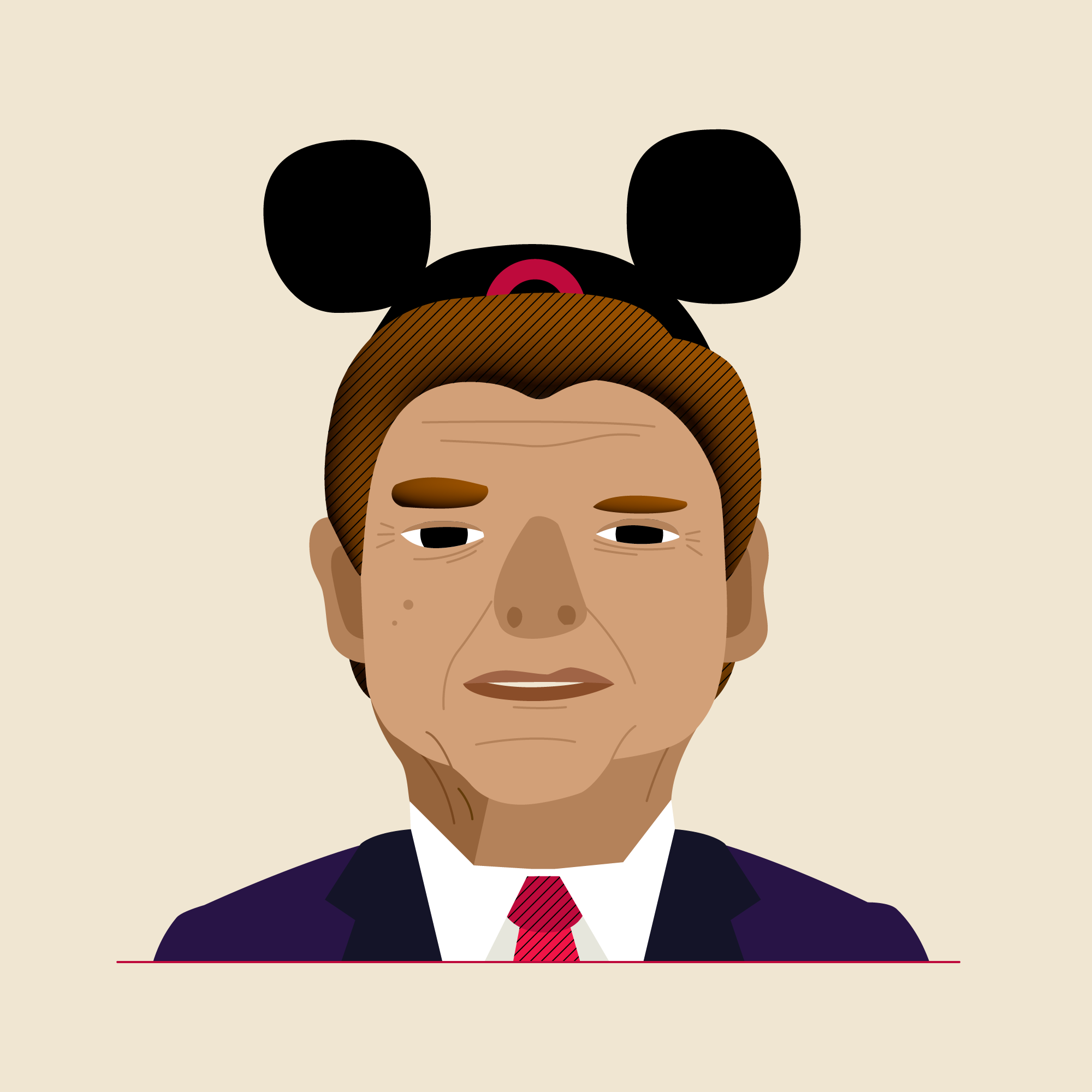 An illustration of a man wearing a pair of Mickey Mouse
 ears.