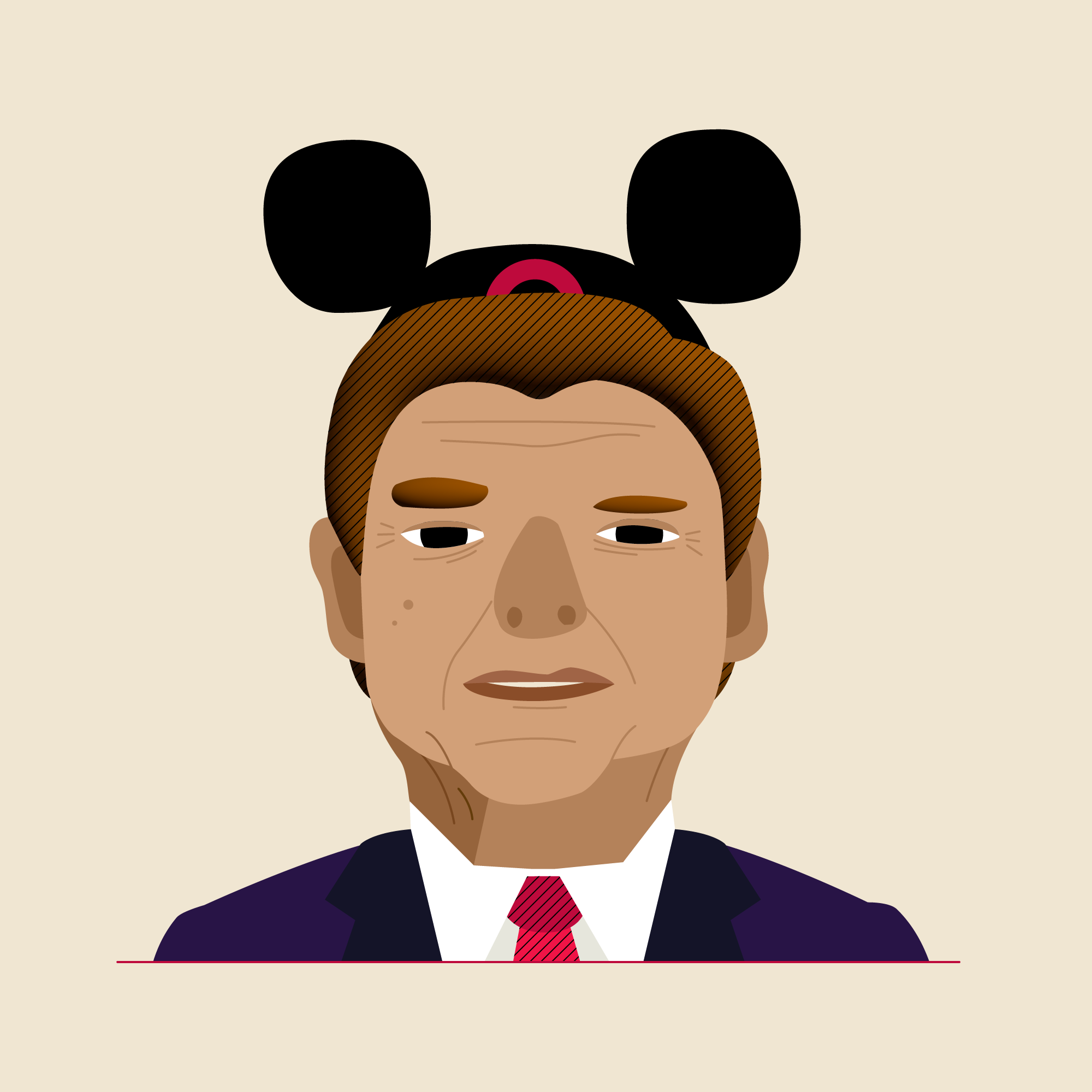 An illustration of a man wearing a pair of Mickey Mouse
ears.