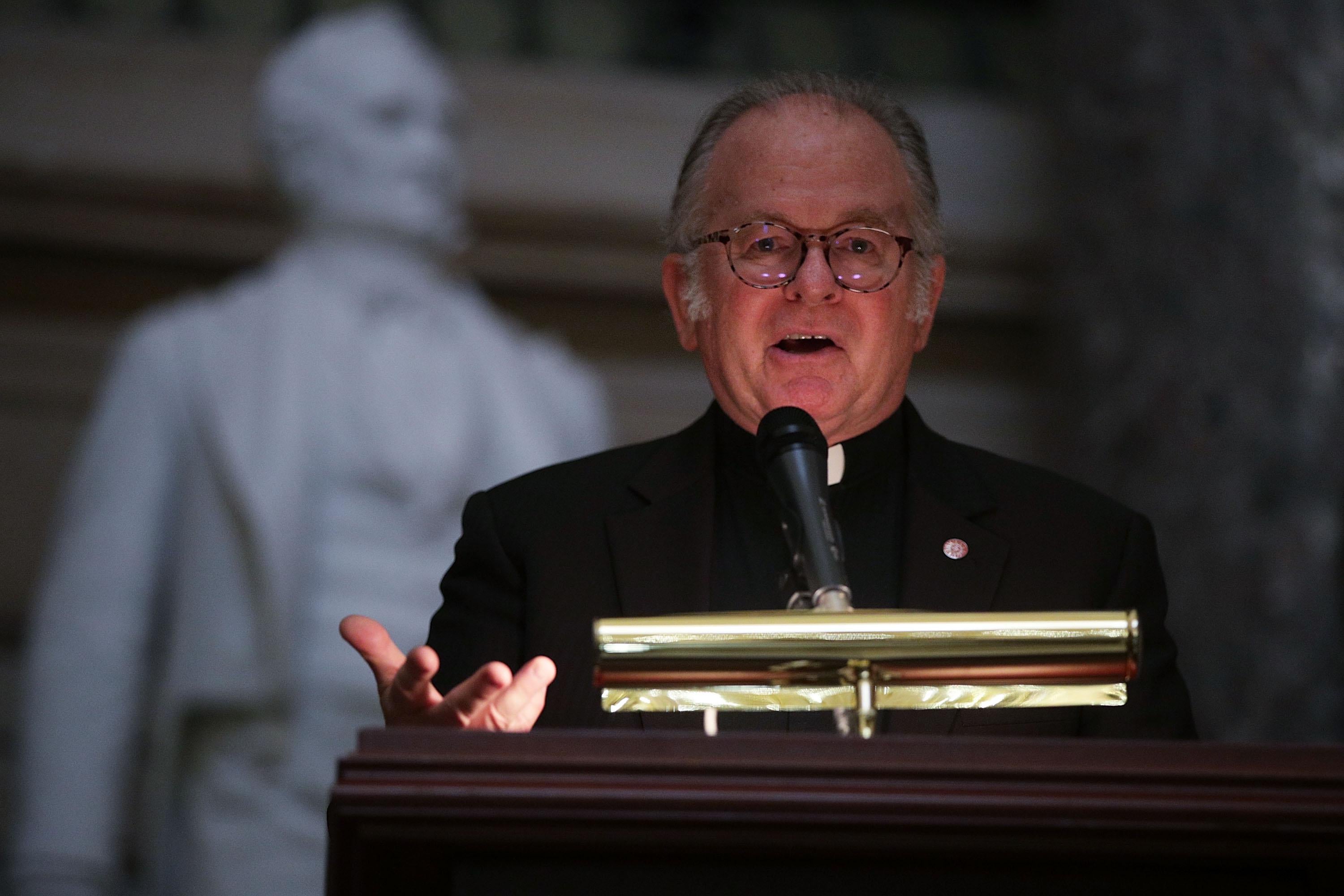 Father Patrick Conroy speaking in the Capitol in 2017. 