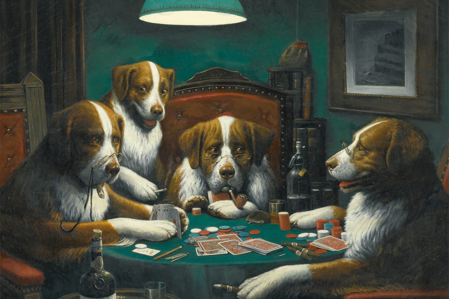 Dogs playing poker.