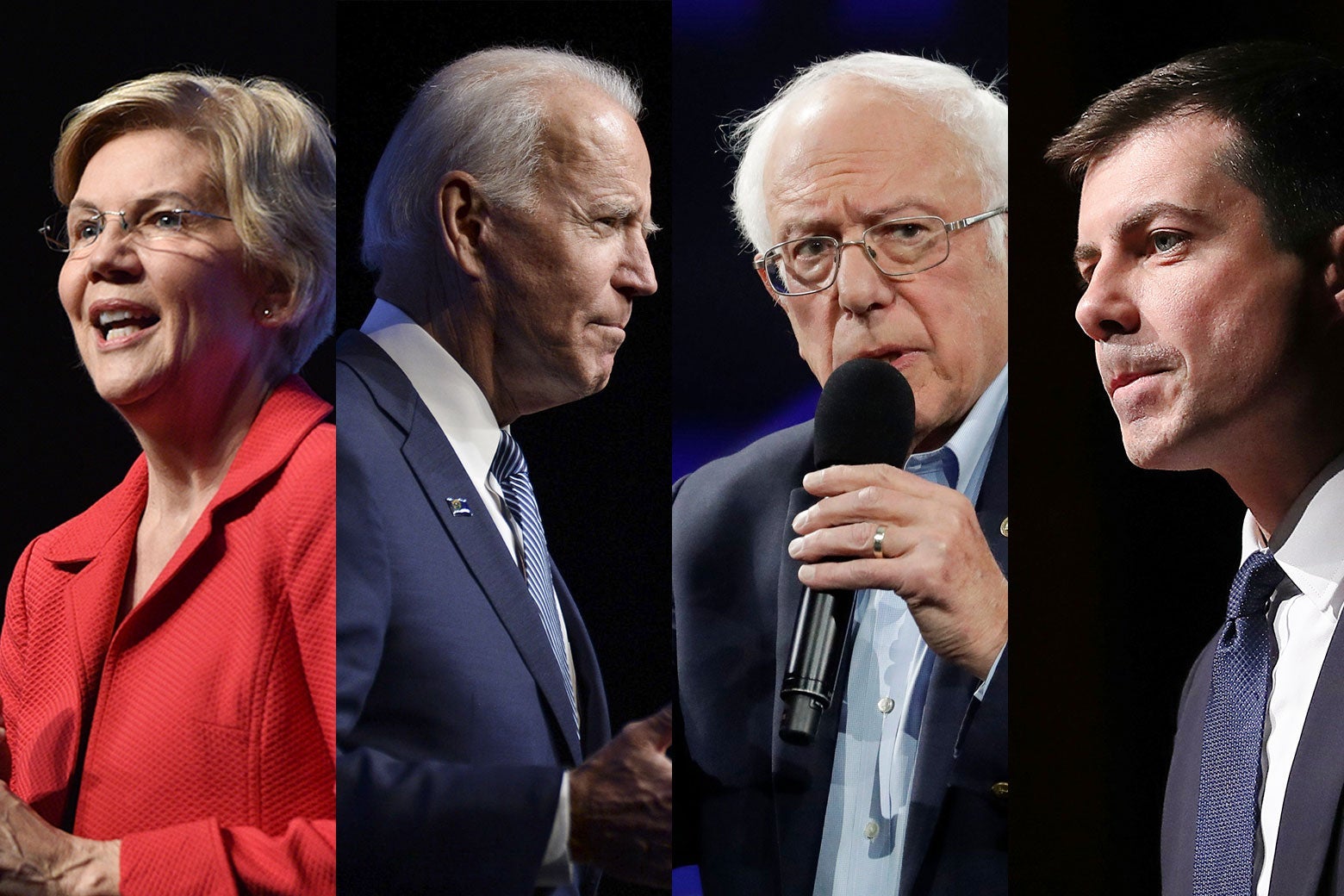 Democratic presidential candidates Elizabeth Warren, Joe Biden, Bernie Sanders, Pete Buttigieg.
