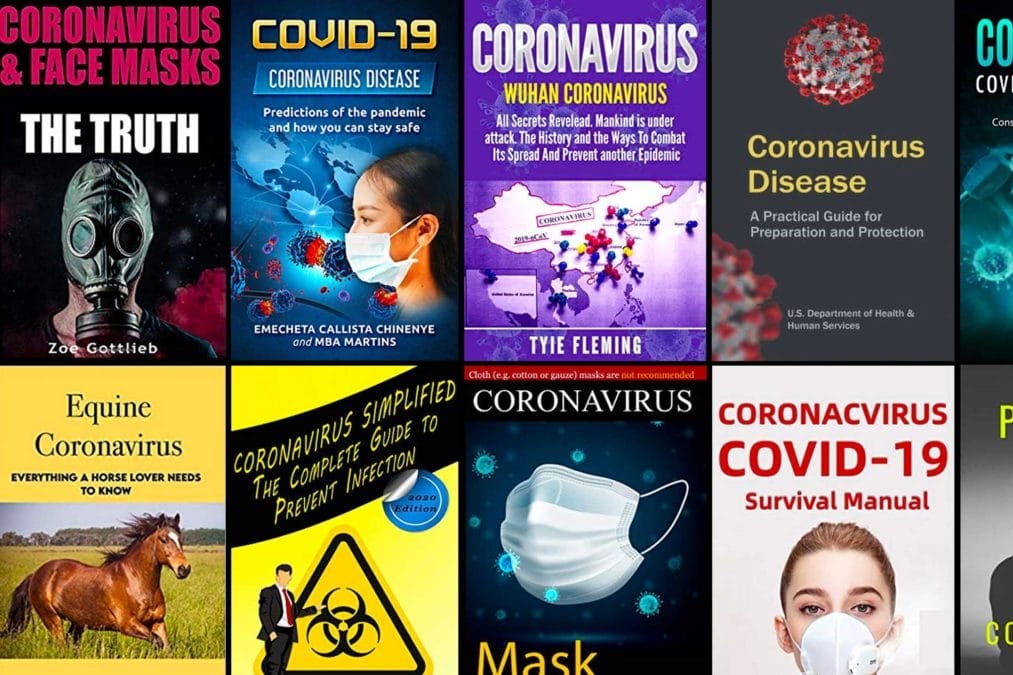 A collage of book covers, including Coronavirus & Face Masks: The Truth, Equine Coronavirus, and COVID-19 Survival Manual.