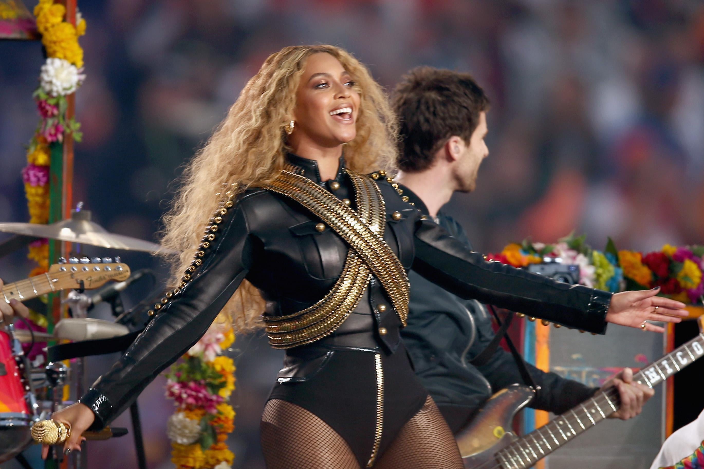 Beyonce performs onstage during the Super Bowl 50 Halftime Show on February 7, 2016 in Santa Clara, California.  