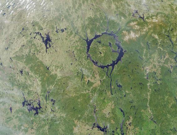 Manicouagan crater as seen by NASA's Terra satellite in 2001