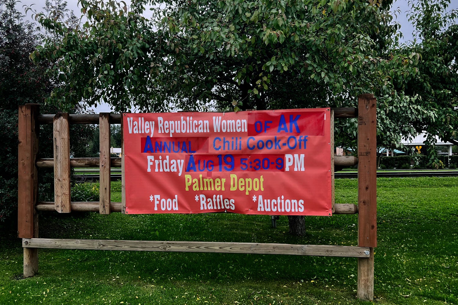 A sign advertising the chili cook-off.