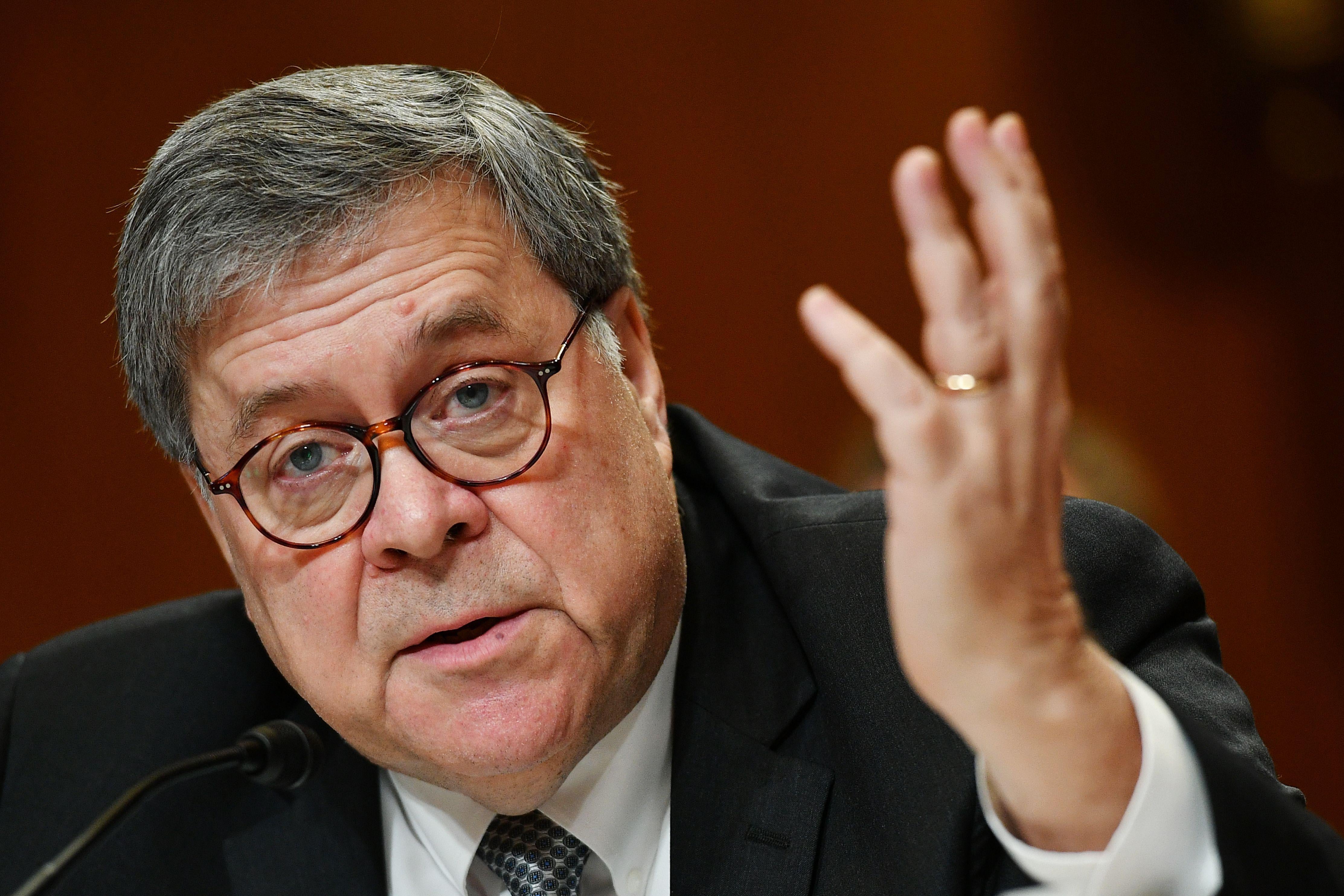 Attorney General William Barr testifies on Capitol Hill in Washington, DC, April 10, 2019.