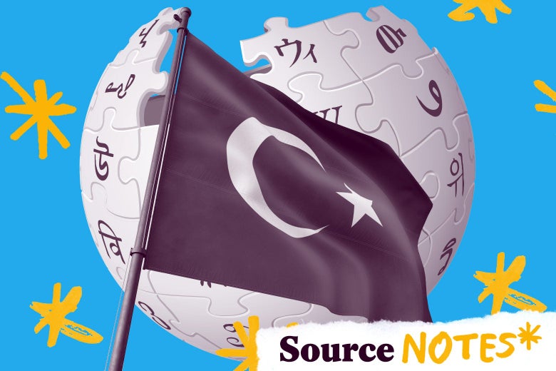Turkish flag flying in front of the Wikipedia globe logo