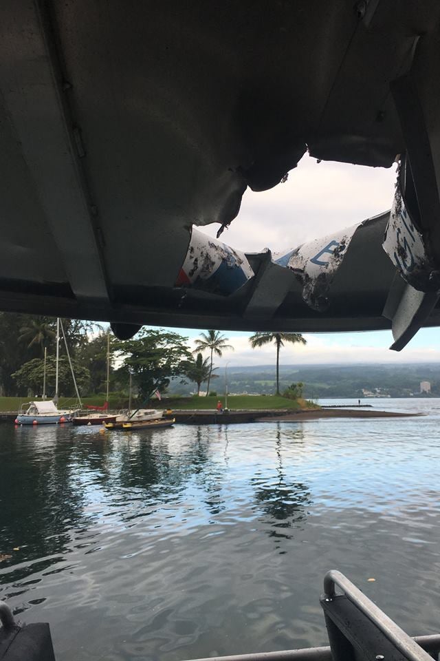 The hole punctured in the boat's canopy
