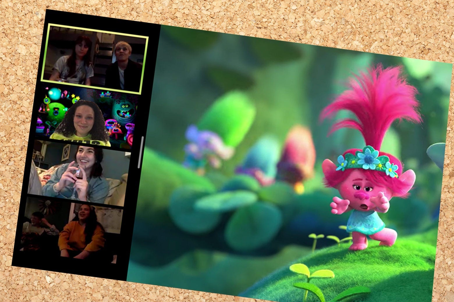 Leora and her friends watching Trolls on zoom.