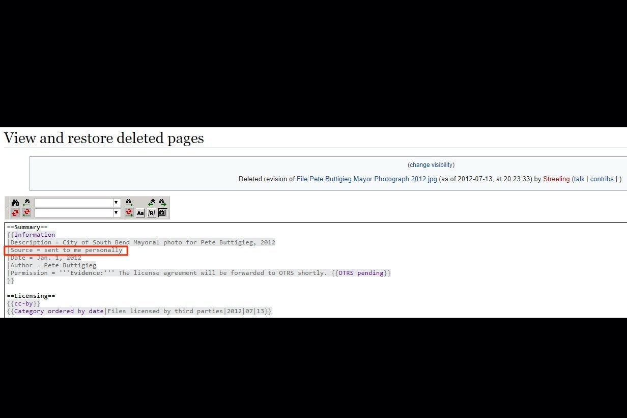 Screenshot of the deleted page with text indicating that the image was sent to Streeling personally.