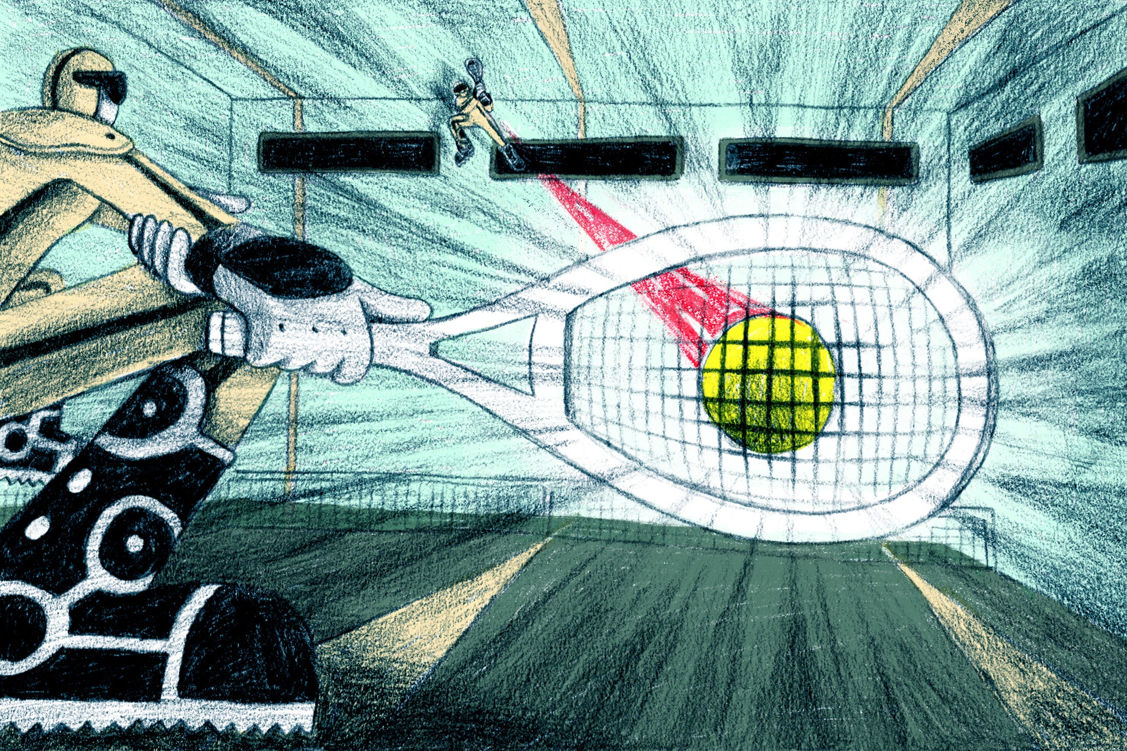 Illustration of a FogoTennis match involving high-velocity swings.