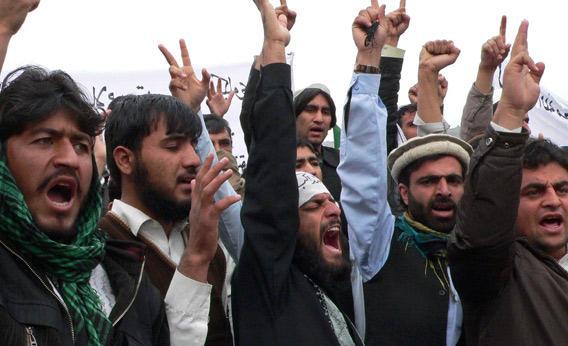 Afghan protesters shout anti-U.S. slogans during a demonstration