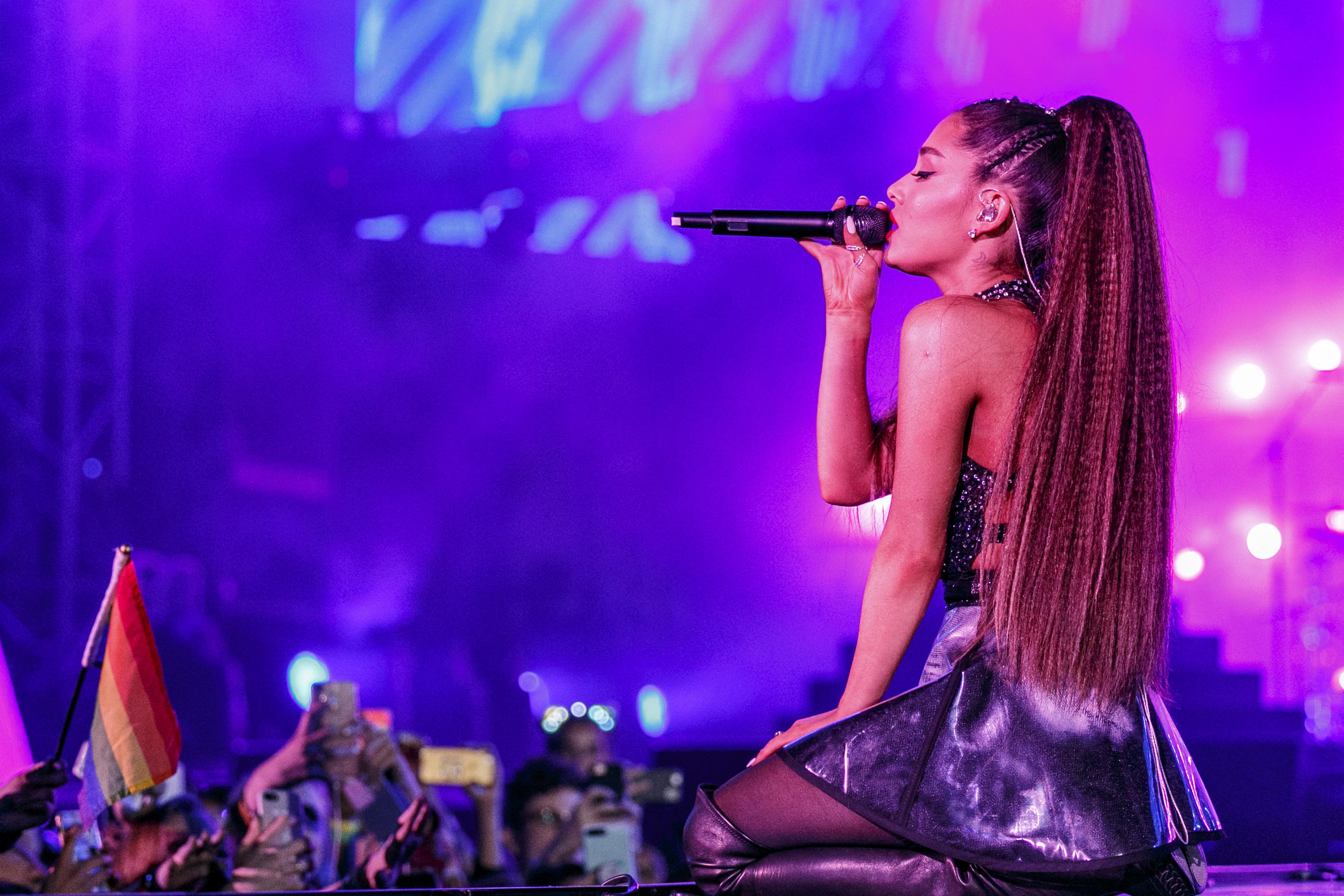 LOS ANGELES, CA - JUNE 02:  (EDITORIAL USE ONLY. NO COMMERCIAL USE) Ariana Grande performs onstage during the 2018 iHeartRadio Wango Tango by AT&T at Banc of California Stadium on June 2, 2018 in Los Angeles, California.  (Photo by Rich Polk/Getty Images for iHeartMedia )