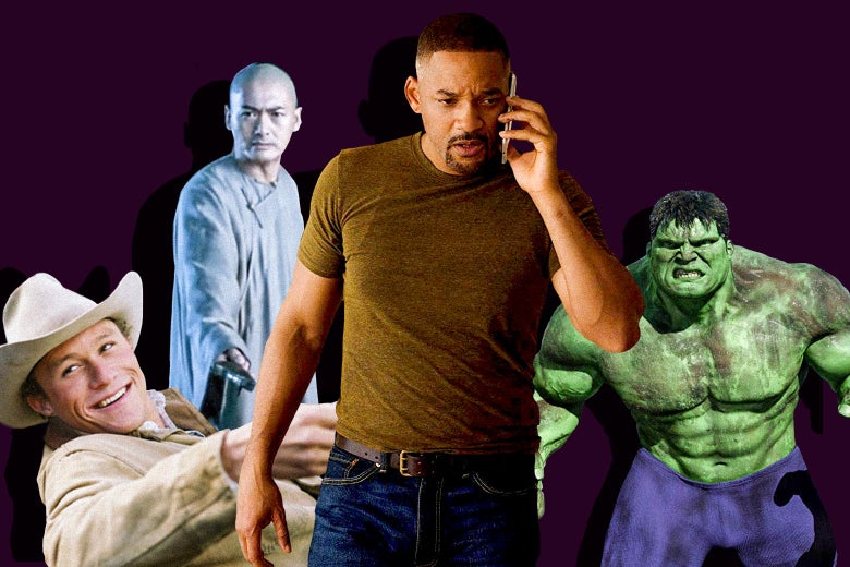 Heath Ledger in Brokeback Mountain, Chow Yun-Fat in Crouching Tiger, Hidden Dragon, Will Smith in Gemini Man, and Eric Bana in Hulk.