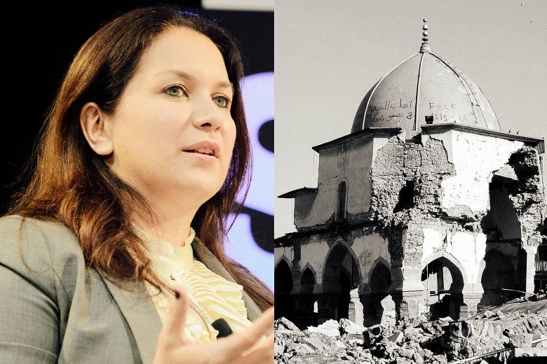 Rukmini Callimachi and Middle Eastern ruins.