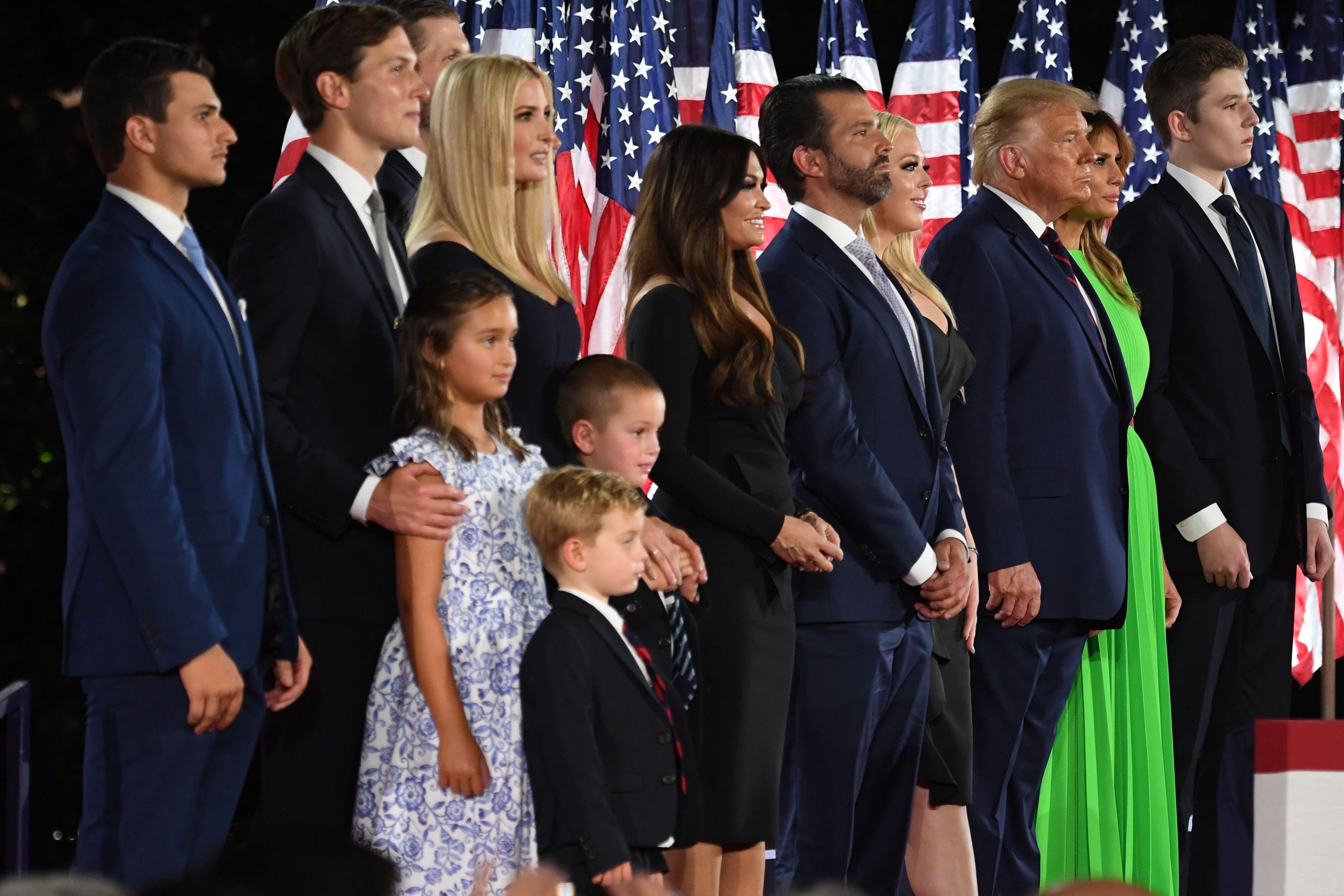 The Trump family poses onstage at the 2020 RNC.
