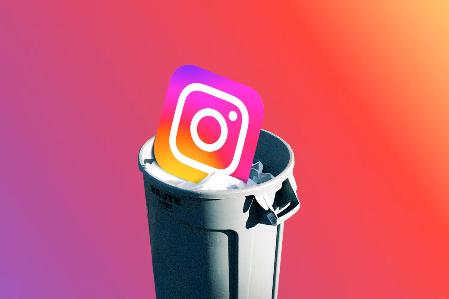 An Instagram logo in a garbage can.