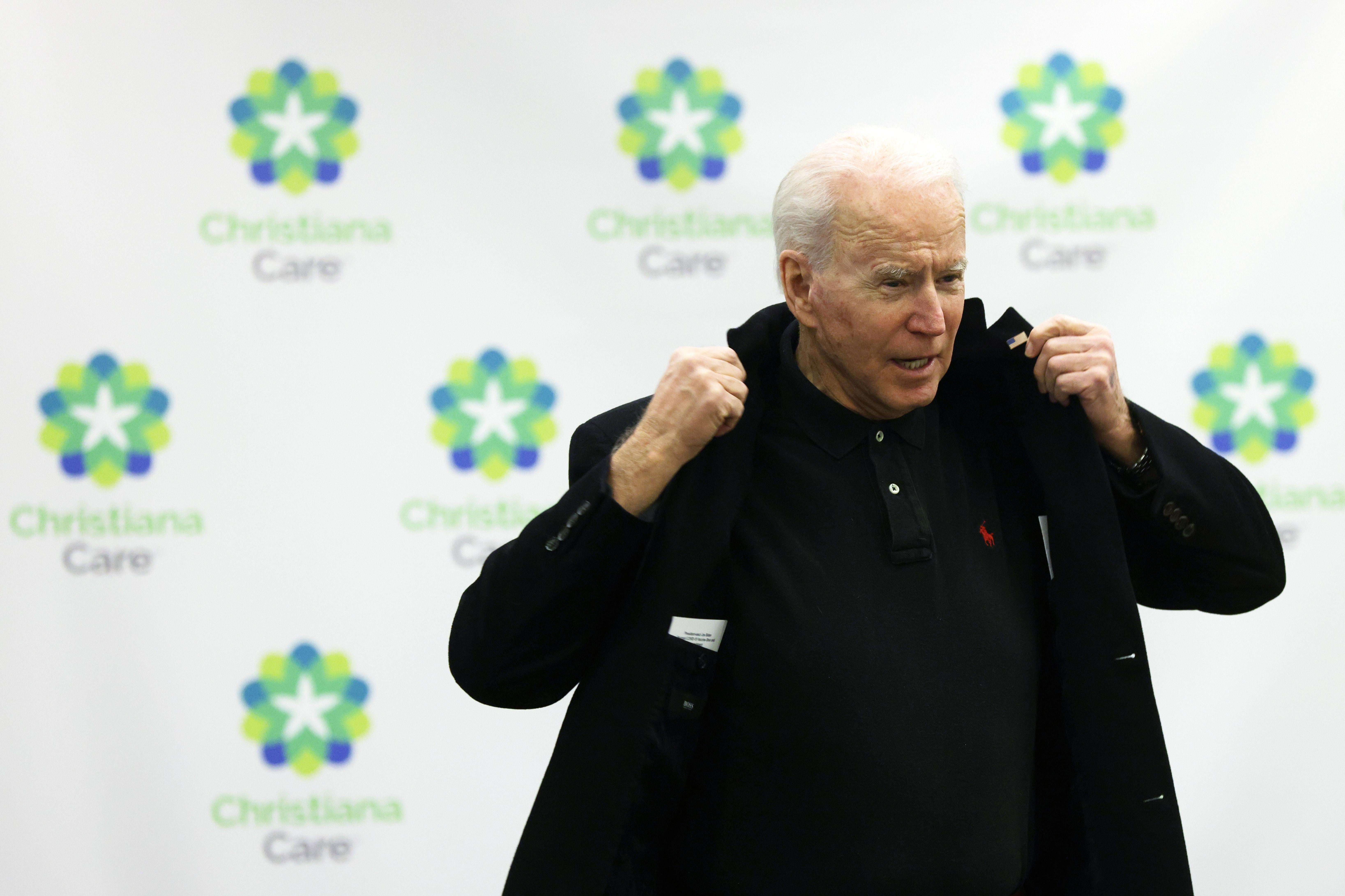 WILMINGTON, DELAWARE - JANUARY 11: President-elect Joe Biden prepares to leave after receiving his second dose of the Pfizer/BioNTech COVID-19 vaccination at ChristianaCare Christiana Hospital on January 11, 2021 in Newark, Delaware. Biden received the second dose of the coronavirus vaccine three weeks after his first dose, received a few days before Christmas. (Photo by Alex Wong/Getty Images)