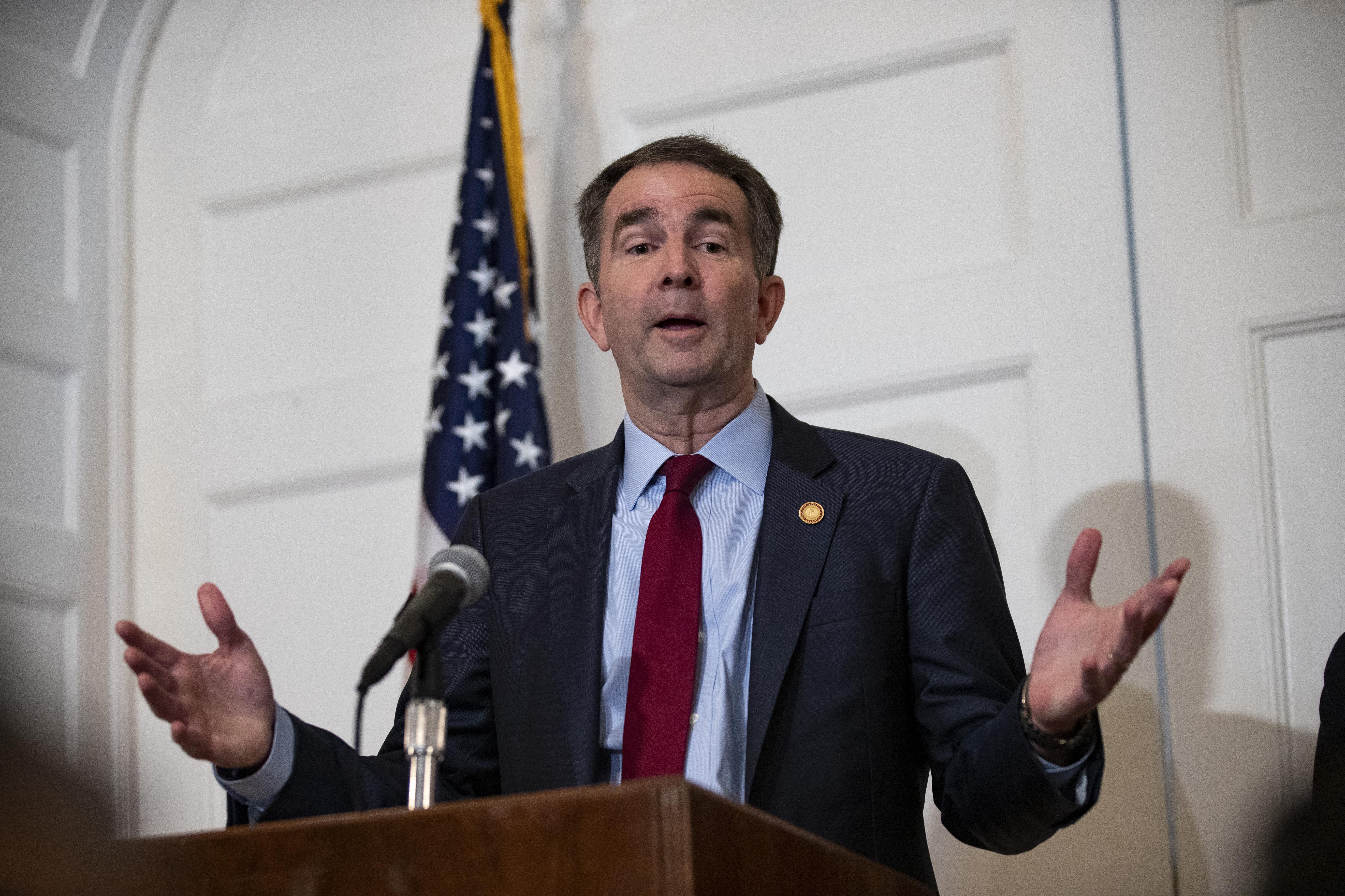 Virginia Gov. Ralph Northam speaks with reporters at a press conference at the governor’s mansion on Saturday.