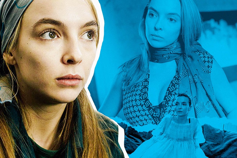 Jodie Comer as Villanelle in various costumes.