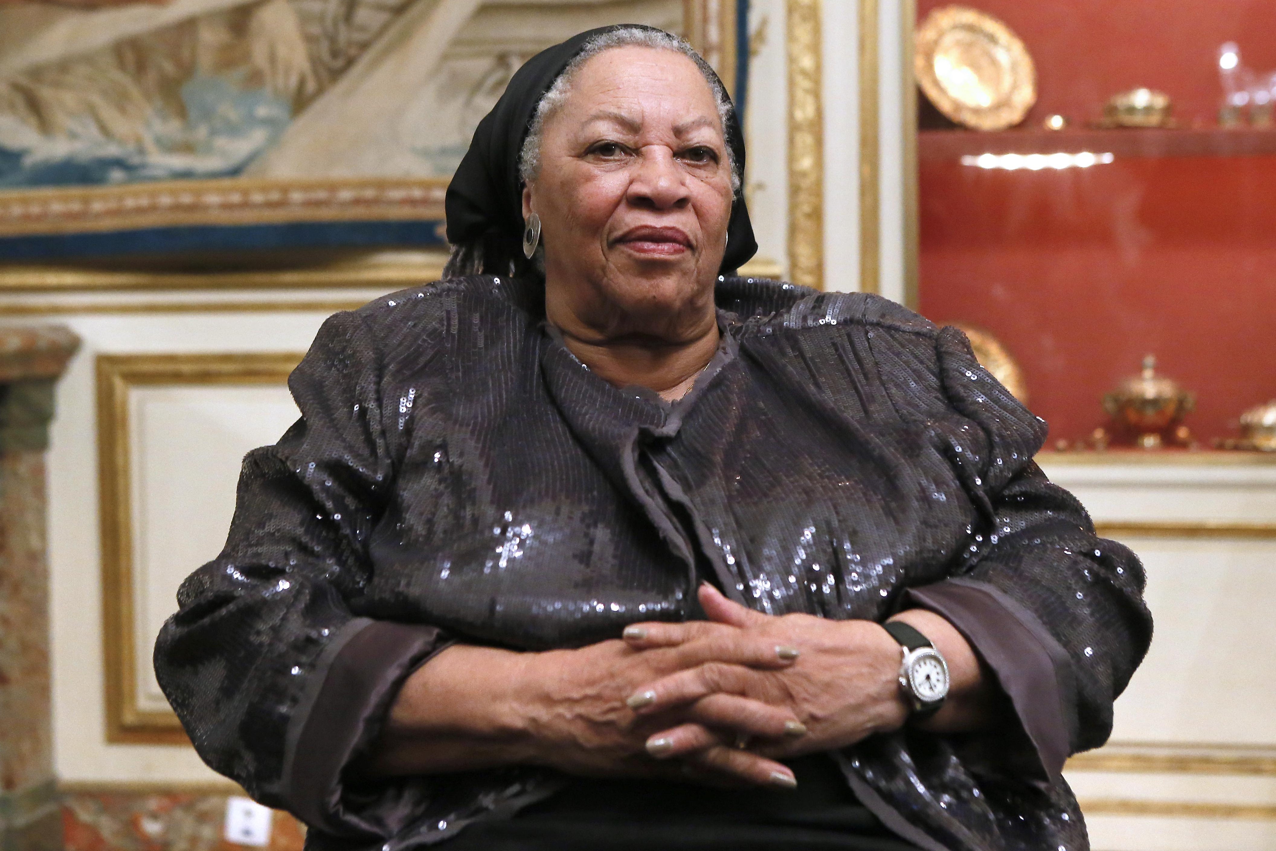 US author Toni Morrison poses on September 21, 2012 during a reception sponsored by the US ambassador at his residence in Paris, as part of the 10th America Festival. The America Festival is a cultural event held in France every two years which gathers well-known figures from the world of literature, music and cinema. AFP PHOTO / PATRICK KOVARIK        (Photo credit should read PATRICK KOVARIK/AFP/GettyImages)