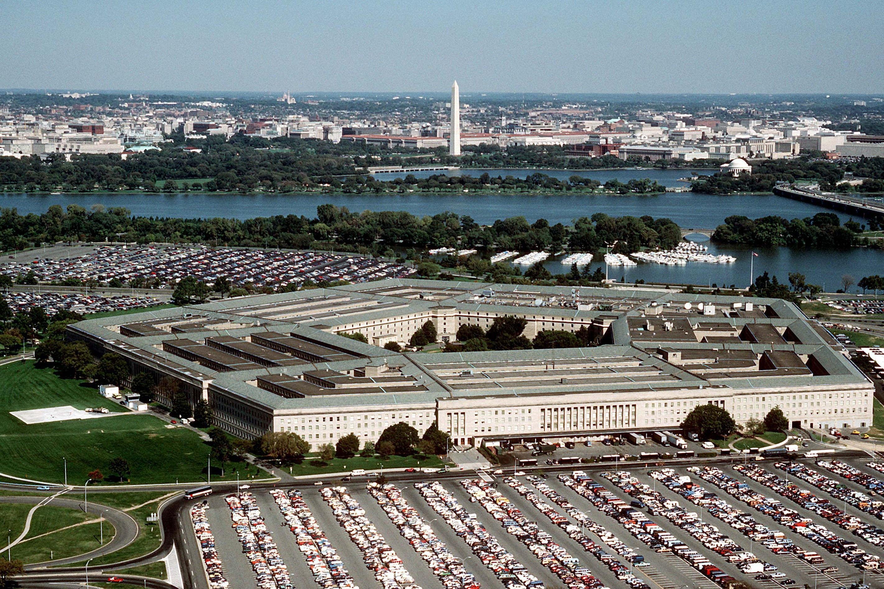 An aerial view of the Pentagon building.