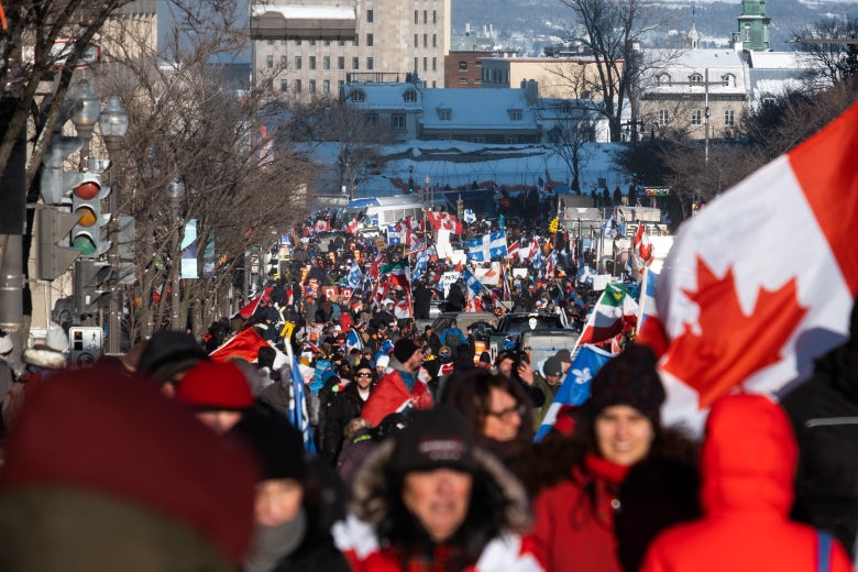 Truckers descended on Quebec City on Feb. 2, 2022 to protest against vaccine mandates for their profession and to ask for an end to the restrictions.