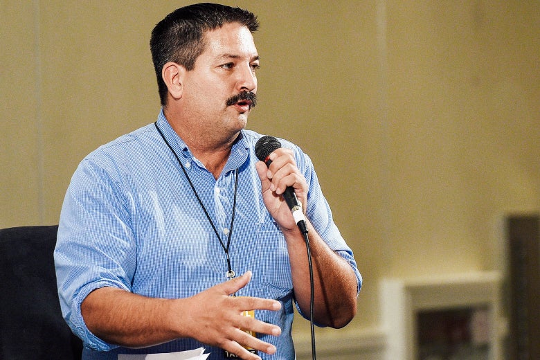 Randy Bryce at the “The Power Vote: Latinos’ Crucial Role in the 2018 and 2020 Elections” panel during Politicon at the Pasadena Convention Center on July 30 in Pasadena, California.