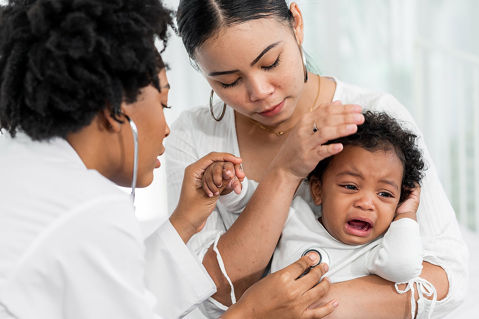a crying baby at the doctor's office 