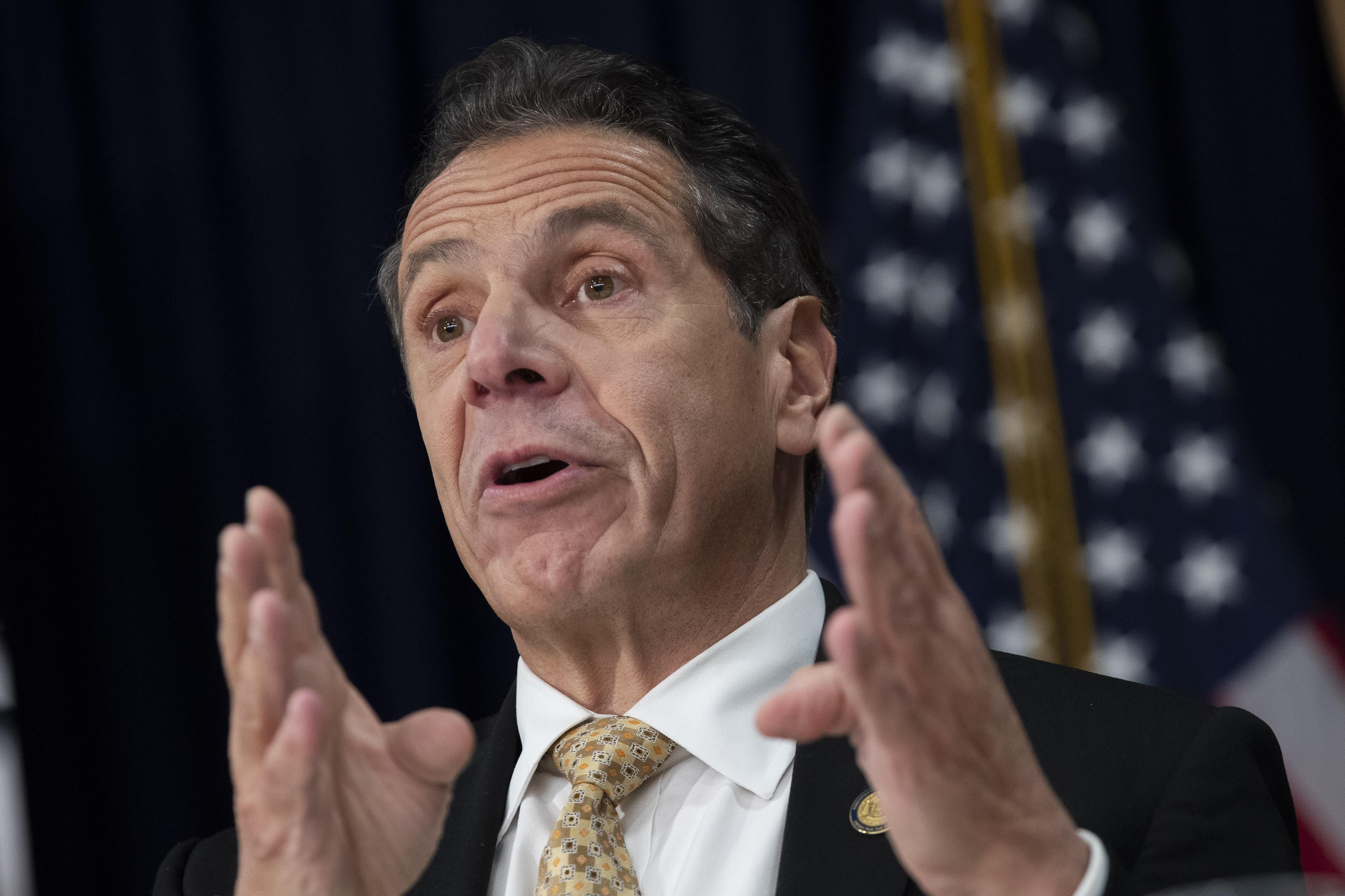 New York Governor Andrew Cuomo speaks during a press conference 