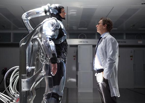 Gary Oldman and Joel Kinnaman in RoboCop.