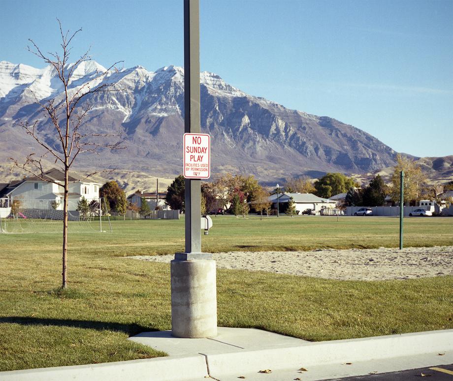 A sign indicating no use on Sunday at a sports field belonging to the LDS church in Provo, Utah. Provo is home to Brigham Young University and the population is around 90 percent Mormon. 