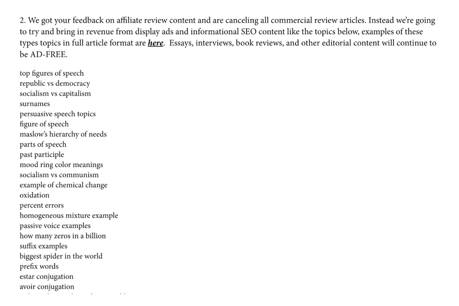 The updated best-hookup-apps page on the Believer website: a list of keywords.