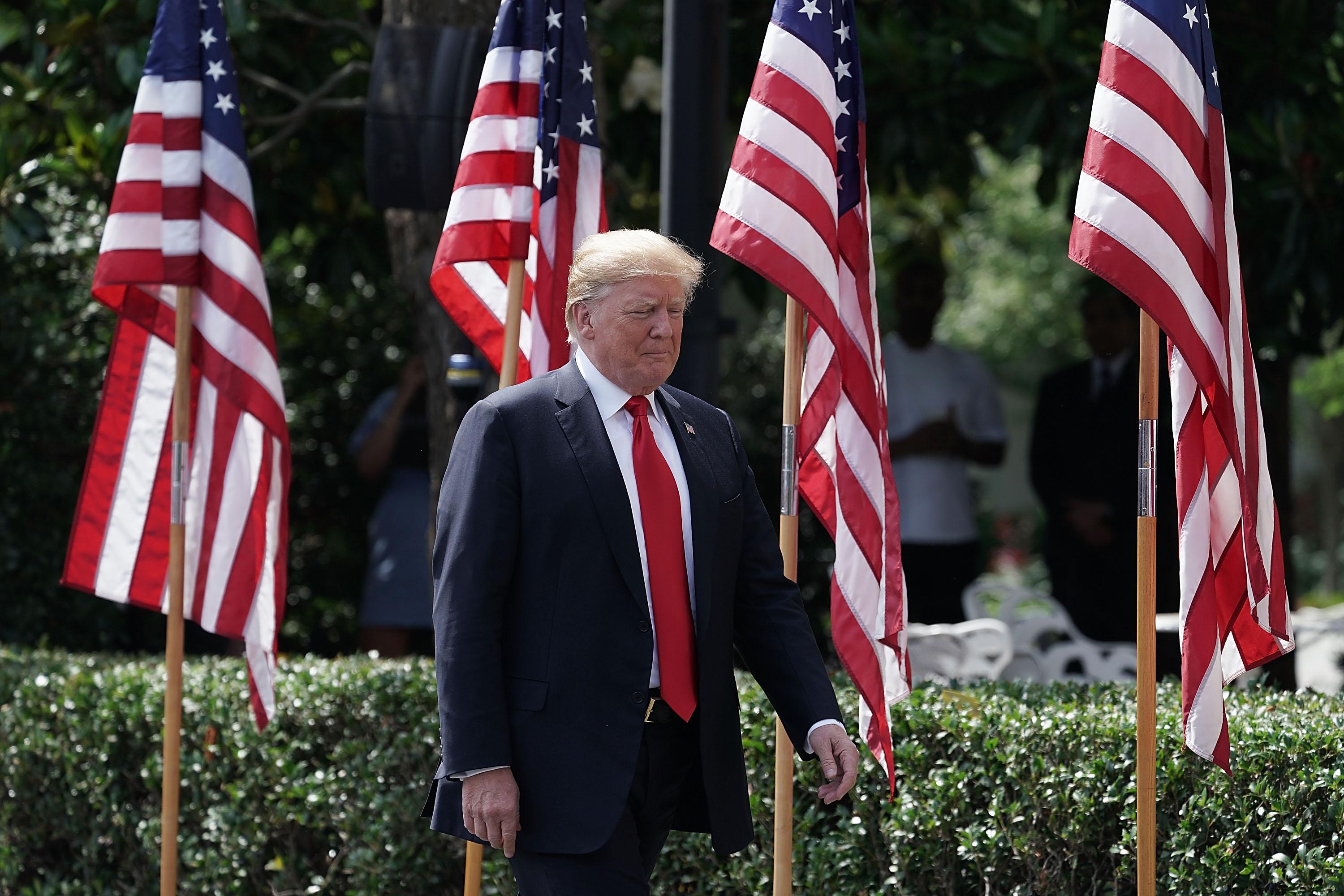 WASHINGTON, DC - JUNE 05:  U.S. President Donald Trump arrives at a 'Celebration of America' event on the south lawn of the White House June 5, 2018 in Washington, DC. The event, originally intended to honor the Super Bowl champion Philadelphia Eagles, was changed after the majority of the team declined to attend the event due to a disagreement with Trump over NFL players kneeling during the national anthem.  (Photo by Alex Wong/Getty Images)