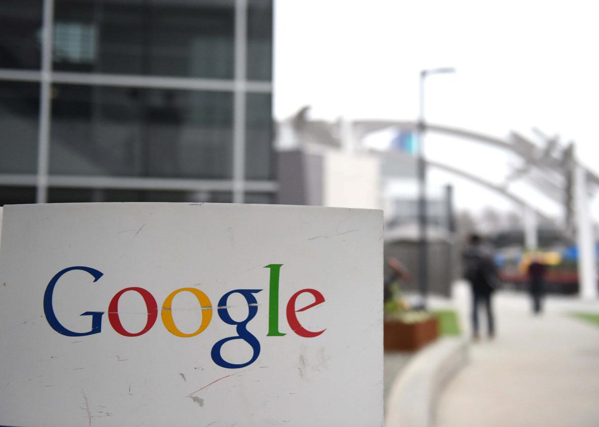 The Google logo is seen on the Google campus in Mountain View, California, on February 20, 2015.