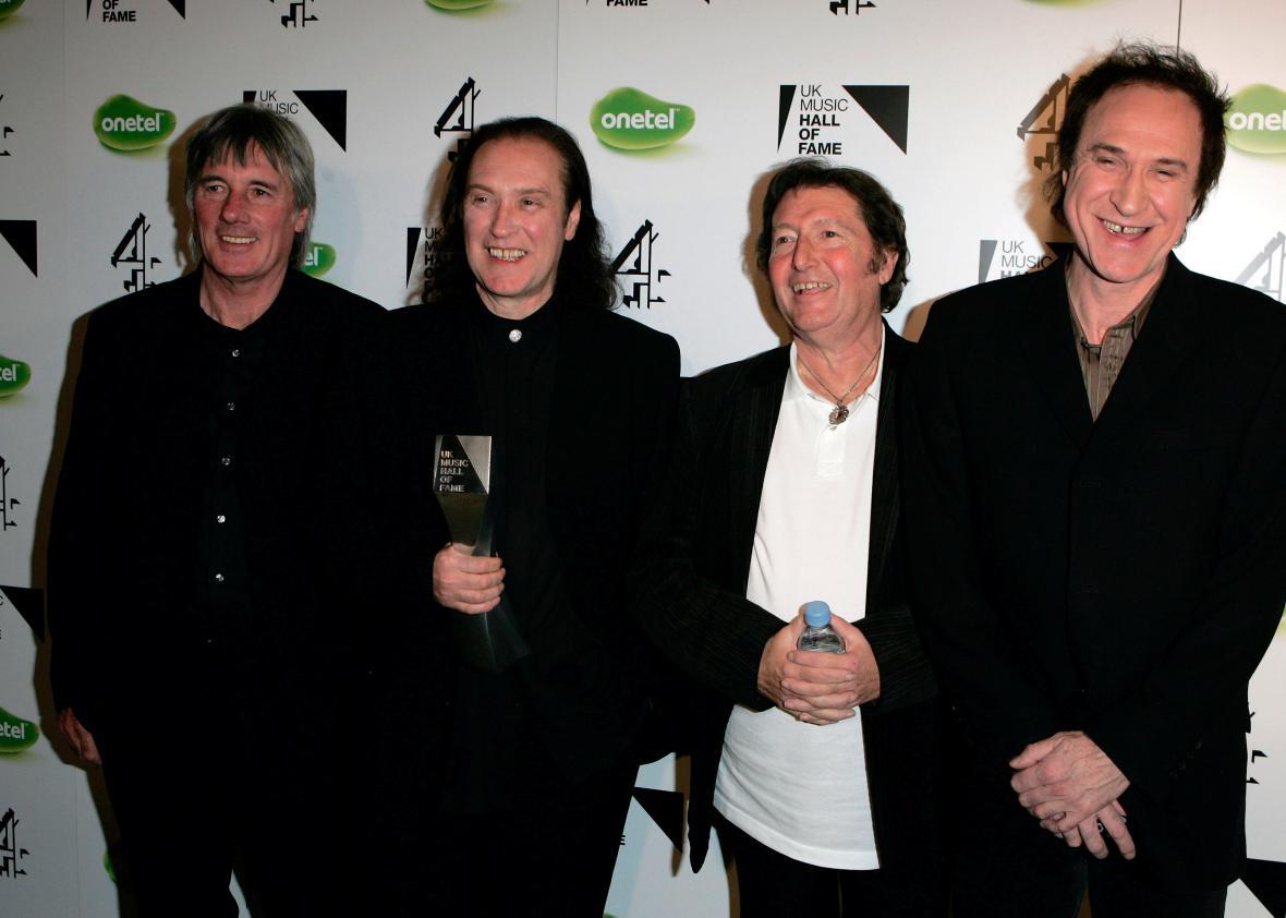 The Kinks band members Mick Avory, Dave Davies, Peter Quaife, and Ray Davies in 2005.