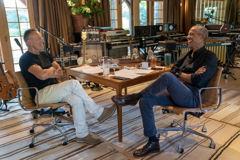 Barack Obama and Bruce Springsteen have an absurd but adorable podcast setup.
