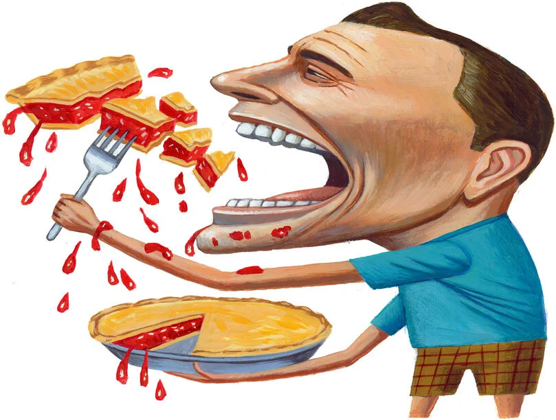 Guy eating pie.